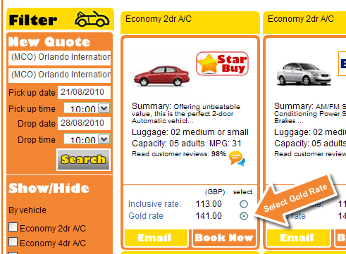 Select the GOLD RATE and click Book Now